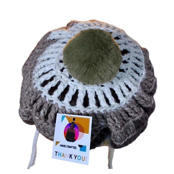 Hand Crafted Crochet Slauchy hat Handmade bonnet pompom beanie multicolor 3-way - Picture 11 of 17